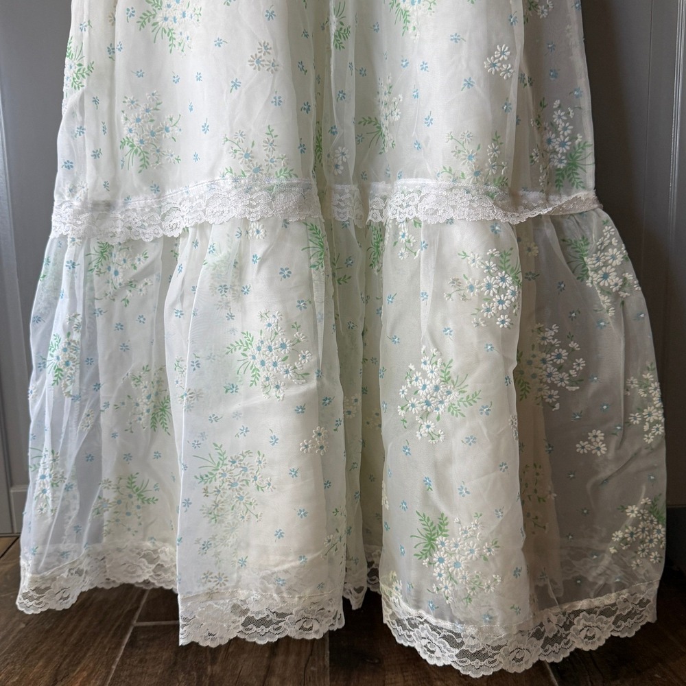 Pussycat Carla Jane Vintage 70s Victorian Prairie Floral Lace Maxi Dress,Cream,S - Picture 8 of 12